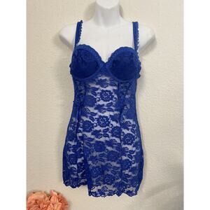 VINTAGE Women's Cassandra Intimates Sexy Lingerie Baby Doll Chemise Blue Sz S